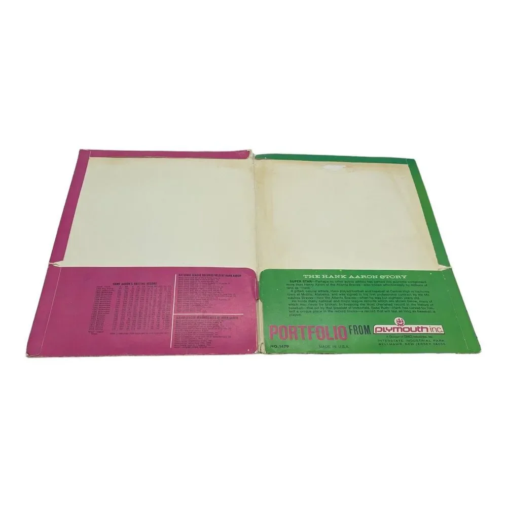 VTG 1970's Hank Aaron Atlanta Braves MLB Baseball Portfolio Pocket School Folder